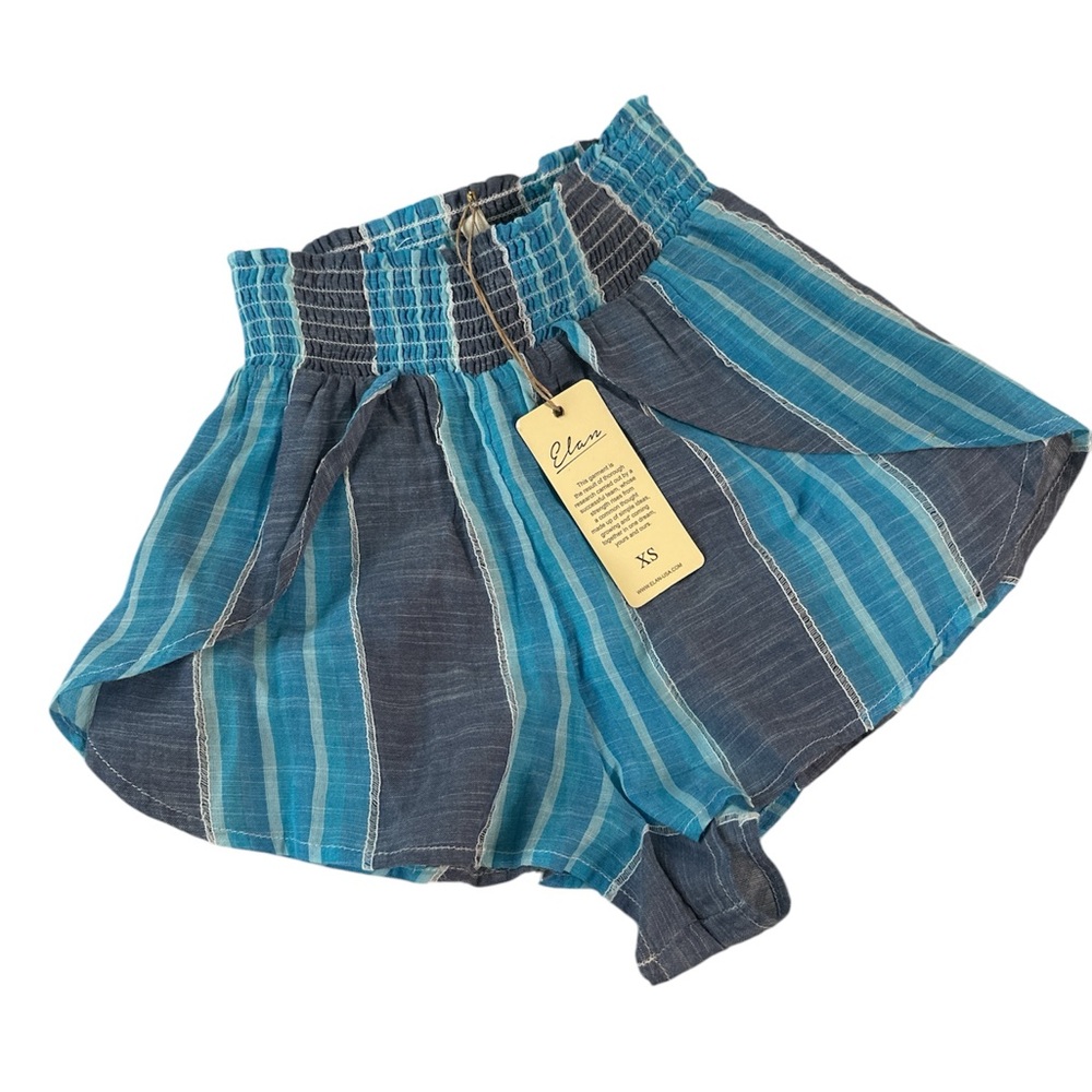 Elan Striped High-Waisted Shorts – Size XS – Blue & Navy